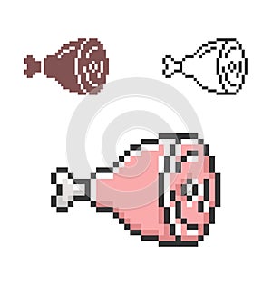 Pixel icon of ham in three variants photo