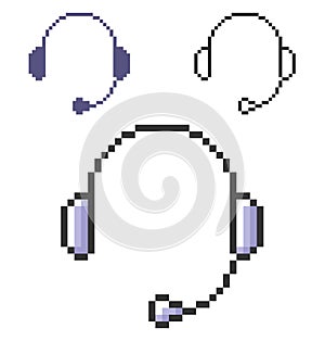 Pixel icon of headphones in three variants