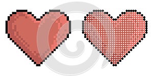 Pixel icon. Human red heart. Valentines day simbol. Simple retro game vector isolated on white background