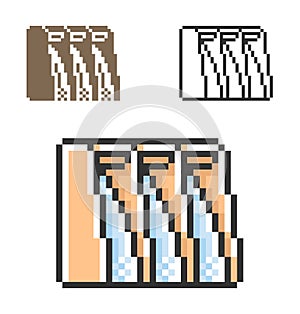 Pixel icon of hydro-electric power plant in three variants