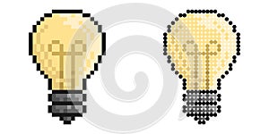 Pixel icon. Light bulb pear shaped. Symbol of ideas, inspiration, creativity. Garland element. Simple retro game vector isolated