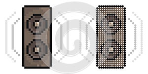 Pixel icon. Musical speaker for playing music with sound waves. Disco equipment. Simple retro game vector isolated on white