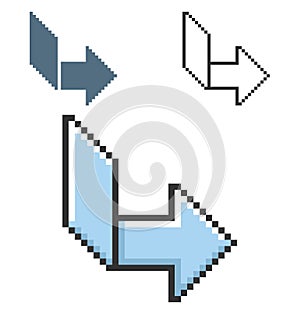 Pixel icon of orthogonally curved arrow
