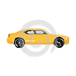 PIXEL ICON. PIXEL CAR. SPORT CAR. PIXEL YELLOW CAR.