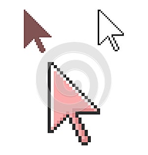 Pixel icon of pointer arrow in three variants