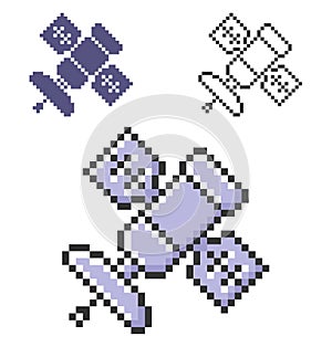 Pixel icon of satellite in three variants