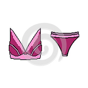 Pixel icon. Set of underwear clothes panties and bra. Colection of underwear.