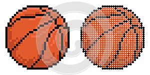 Pixel icon. Sports ball for basketball. Sport equipment. Simple retro game vector isolated on white background