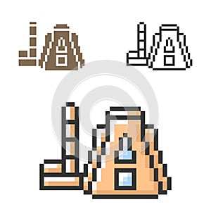 Pixel icon of termal power plant in three variants
