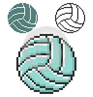 Pixel icon of volleyball in three variants photo