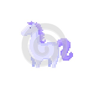 Pixel lilac horse isolated on white background.