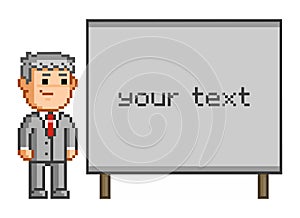 Pixel man and the board for text