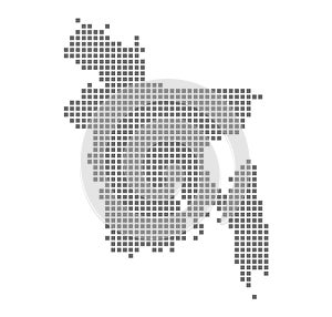 Pixel map of Bangladesh. Vector dotted map of Bangladesh isolated on white background. Abstract computer graphic of Bangladesh map