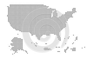 Pixel map of USA Territories. Vector dotted map of USA Territories isolated on white background. Abstract computer graphic of USA