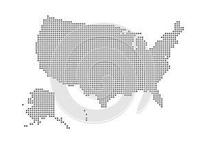 Pixel map of USA. Vector dotted map of USA isolated on white background. Abstract computer graphic of USA map.