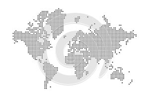 Pixel map of World. Vector dotted map of World isolated on white background. Abstract computer graphic of World map.