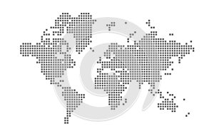 Pixel map of World. Vector dotted map of World isolated on white background. Abstract computer graphic of World map.