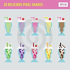Pixel milkshake, isolated vector icon set