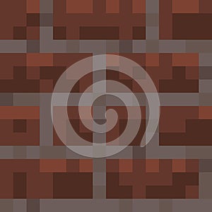 Pixel minecraft style bricks block background. Concept of game pixelated seamless square red brick background. Vector illustration