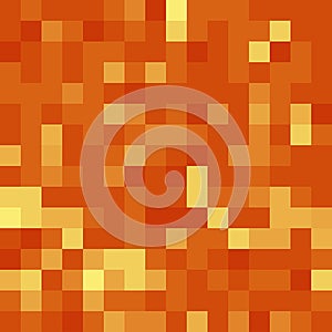 Pixel minecraft style fiery lava block background. Concept of game pixelated seamless square orange yellow dots background. Vector