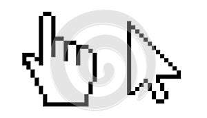 Pixel mouse cursor and hand pointer icon. Clipart image