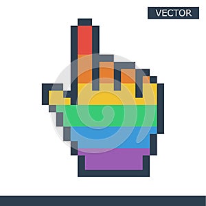 Pixel mouse hand cursor icon gay pride color vector illustration