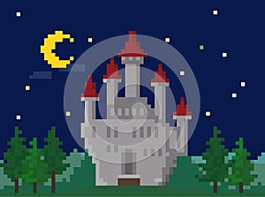 Pixel Night Landscape With Castle