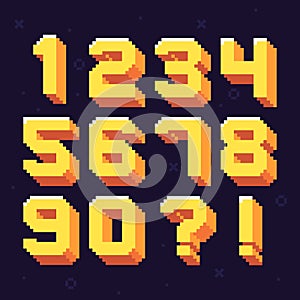 Pixel numbers. Retro 8 bit pixels number font vector illustration set