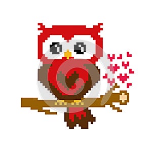 Pixel owl image. cross stitch or crochet pattern