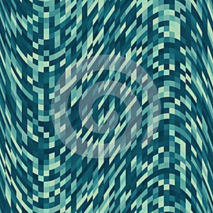 Pixel pattern background of vector marine blue wave seamless square mosaic