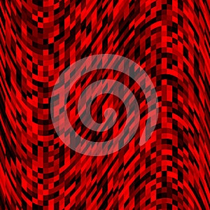 Pixel pattern background of vector red wave seamless square mosaic