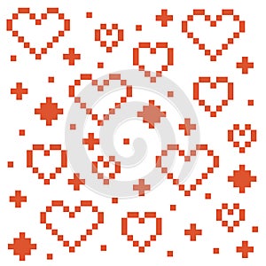 Pixel pattern with hearts. Pixel seamless pattern with hearts
