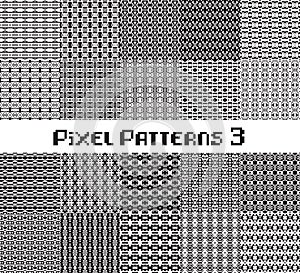 Pixel pattern seamless, black and white color. Patterns set in retro design