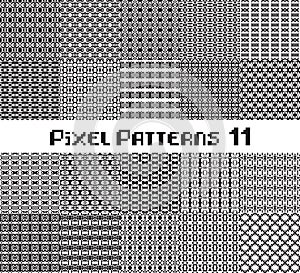 Pixel pattern seamless, black and white color. Patterns set in retro design