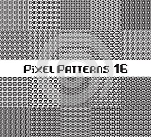 Pixel pattern seamless, black and white color. Patterns set in retro design
