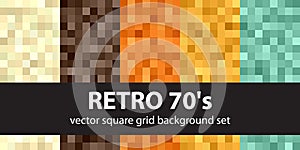 Pixel pattern set Retro 70s. Vector seamless pixel art backgrounds