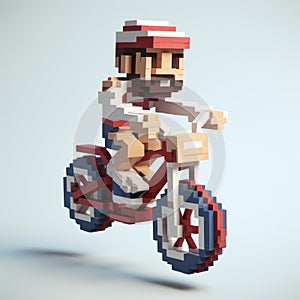 Pixel Pealed Pixel Character Riding Bicycle - Realistic Voxel Art Sculpture