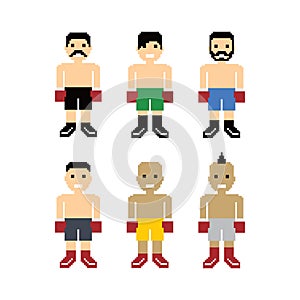 Pixel people boxer avatar set
