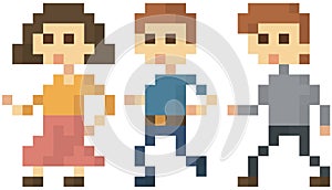 Pixel people for old game layout vector illustration. Design for mobile app, computer game