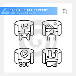 Pixel perfect black VR, AR and MR icons set