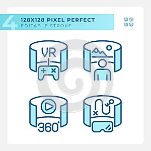 Pixel perfect blue VR, AR and MR icons set