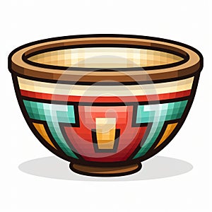 Pixel Perfect Ethnic Bowl Icon Illustration In Anaglyph Style