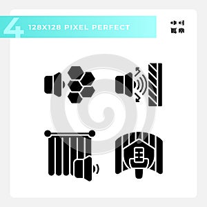 Pixel perfect glyph style soundproofing icons set