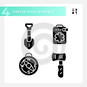 Pixel perfect hiking gear glyph style icons pack