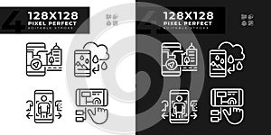 Pixel perfect light and dark VR, AR and MR thin line icons set