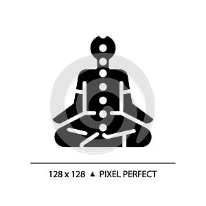 Pixel perfect meditating glyph style black icon