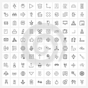 Pixel Perfect Set of 100 Vector Line Icons such as up, clothes, electric current, shirt, video