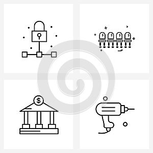 Pixel Perfect Set of 4 Vector Line Icons such as connection, loan, private, furniture, driller