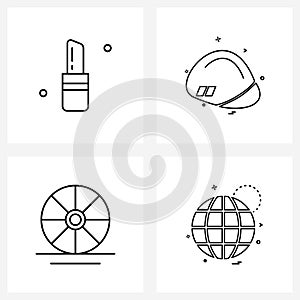 Pixel Perfect Set of 4 Vector Line Icons such as cosmetics, cowboys, tube, labour, globe