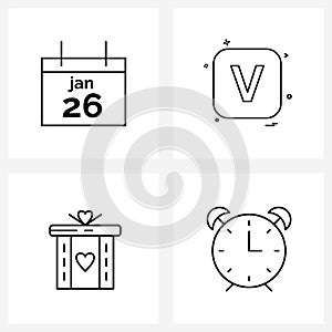 Pixel Perfect Set of 4 Vector Line Icons such as day; v; Jan; alp abates; gift